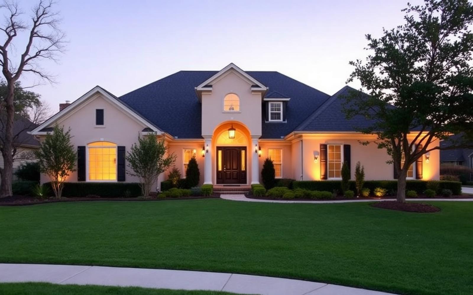 Texas single-family home exterior at dusk